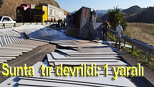 Sunta yüklü tır devrildi: 1 yaralı